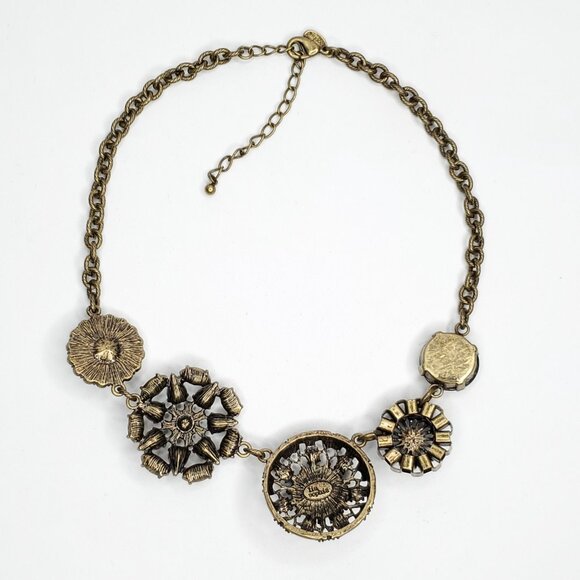 Lia Sophia Statement Bib Necklace & Pendant Black Smokey Gray Pearl Rhinestone - Picture 5 of 8